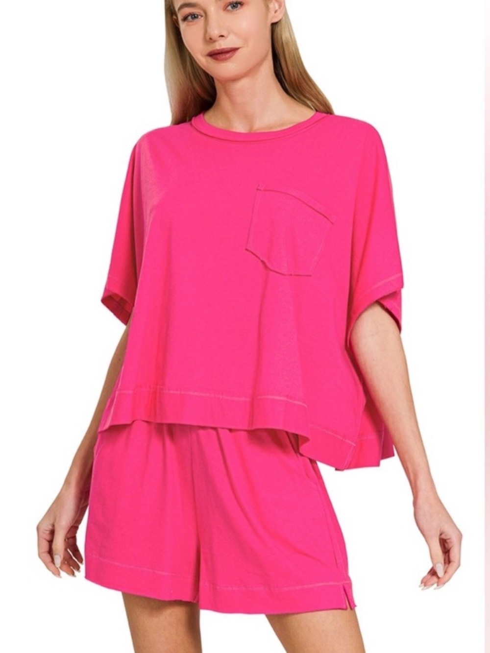 Zenana Outfitters Hot Pink Relaxed Shorts Set